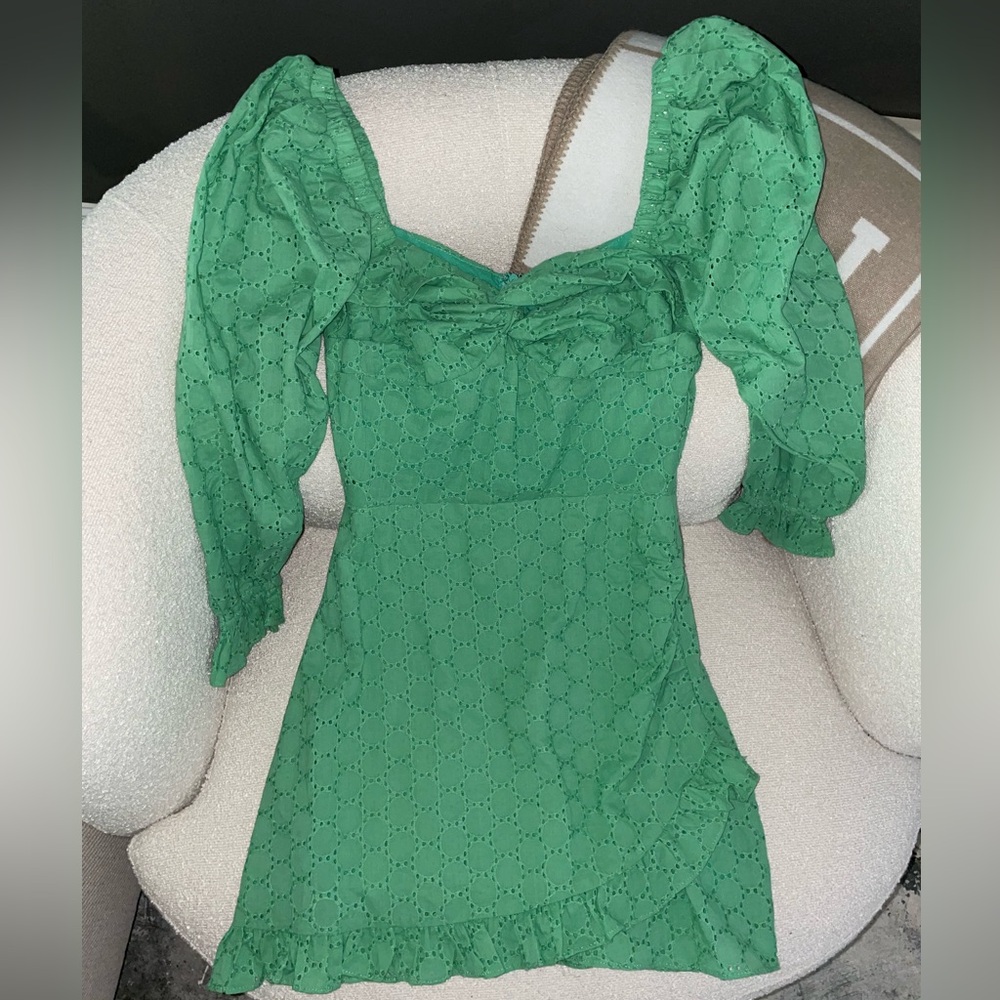 Kelly Green Long Sleeve Eyelet Mini Dress